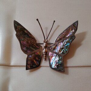 Vintage Sterling Mexico Abalone Butterfly Pin